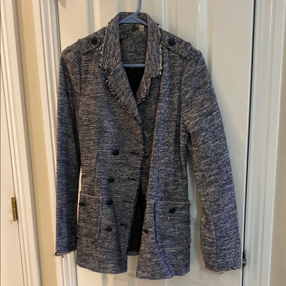 Black Swan Blue Blazer Notched Lapel Hip-Length